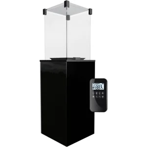 Kratki Real Flame Patio Heater - Black Glass Base Panels - Remote Control