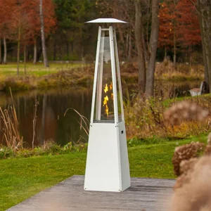 Kratki Umbrella Real Flame Pyramid Patio Heater - White with Brackets